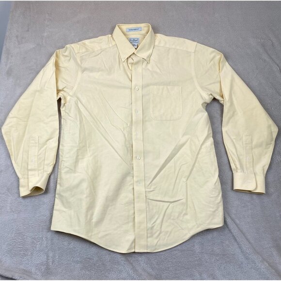 L.L. Bean Mens Dress Shirt XL 15.5 Neck Long Sleeve Classic Button-Up Yellow - Picture 8 of 9